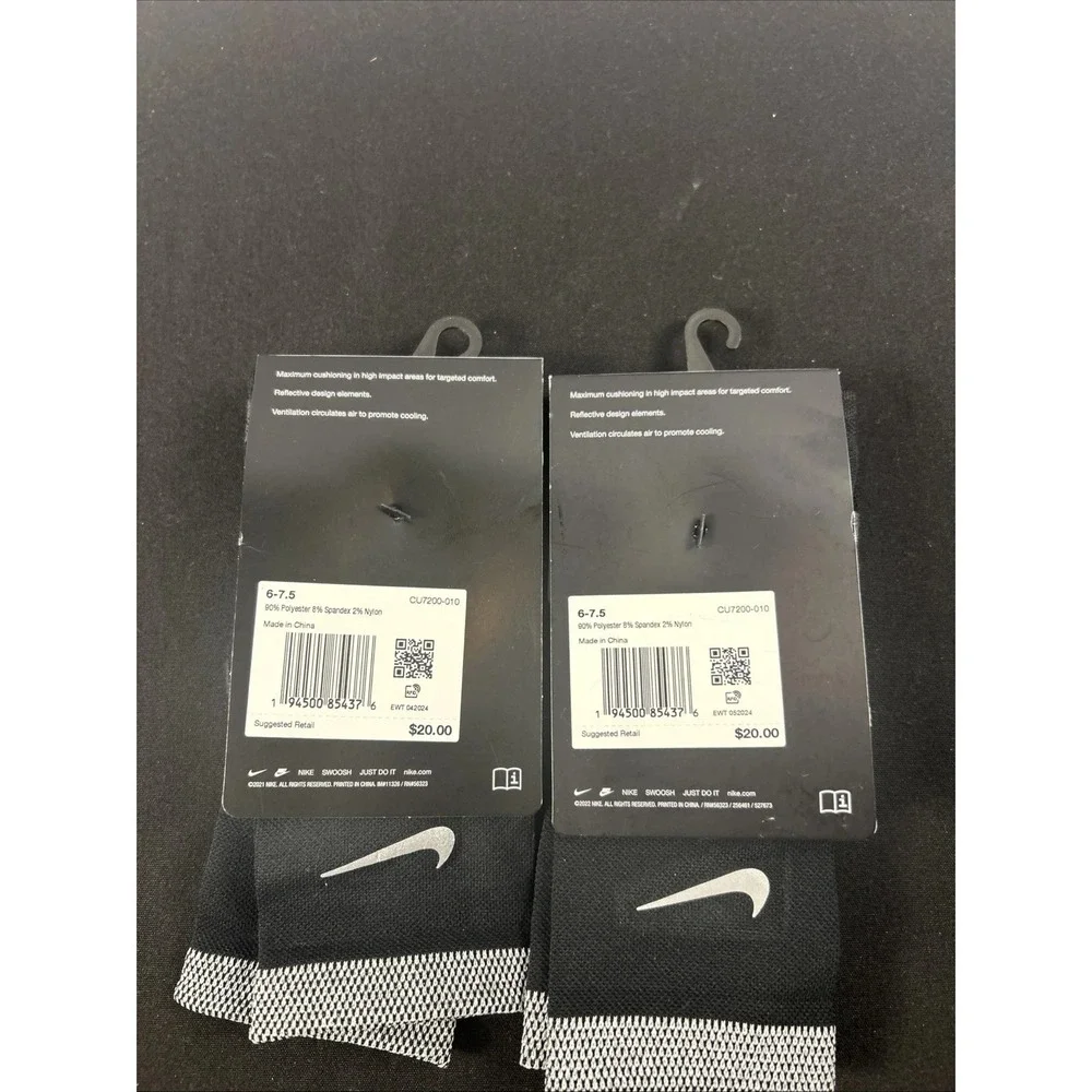 Lot‎ of 2 Nike Dri-FIT Spark Ankle Running Socks Mens 6-7.5/Wmns 7.5-9 Black